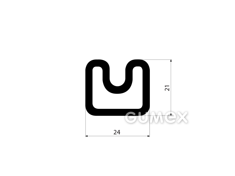 Geformtes Gummiprofil mit Loch, 21x24mm, 60°ShA, EPDM, -40°C/+100°C, schwarz, 